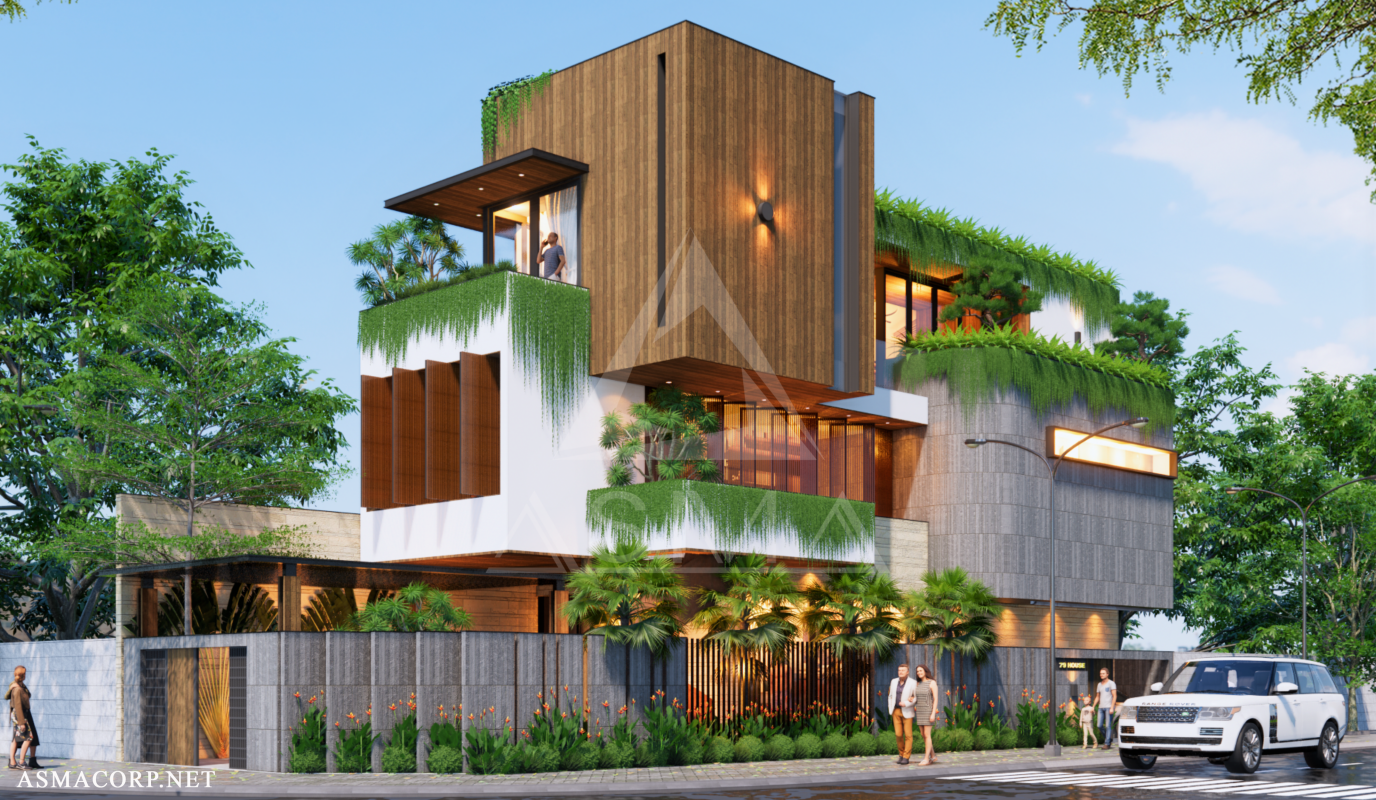 mẫu nhà vườn đẹp mái bằng
